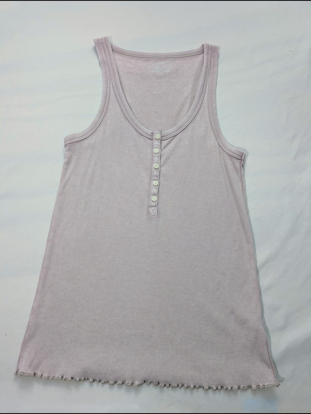 aerie Light Gray Ribbed Henley Tank Top Ruffle Hem
